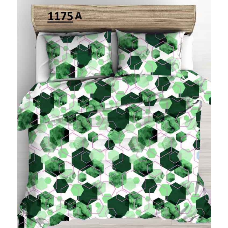 Pościel FLANELOWA 220 Ciepła i polska - Zielone pięciokąty na bieli-1175A